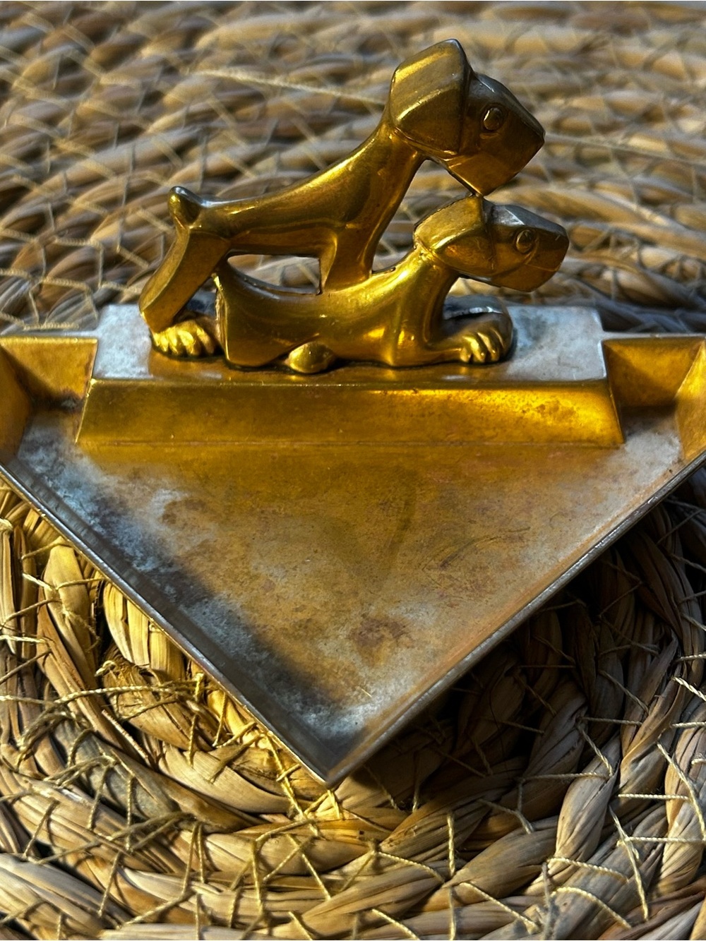 Vintage 1930s Art Deco Brass Scottie Terrier Dogs Ashtray Trinket Dish